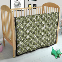 Hibiscus Bloom Island Tribal Waves Quilt Olive Green Polynesian Pattern