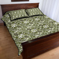 Hibiscus Bloom Island Tribal Waves Quilt Bed Set Olive Green Polynesian Pattern