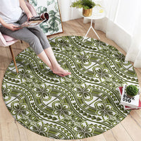 Hibiscus Bloom Island Tribal Waves Round Carpet Olive Green Polynesian Pattern LT01 - Polynesian Pride