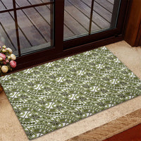 Hibiscus Bloom Island Tribal Waves Rubber Doormat Olive Green Polynesian Pattern LT01 - Polynesian Pride