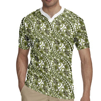 Hibiscus Bloom Island Tribal Waves Rugby Jersey Olive Green Polynesian Pattern LT01 - Polynesian Pride