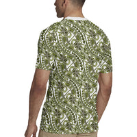 Hibiscus Bloom Island Tribal Waves Rugby Jersey Olive Green Polynesian Pattern LT01 - Polynesian Pride
