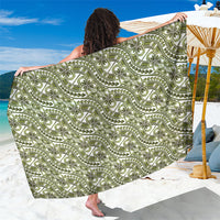 Hibiscus Bloom Island Tribal Waves Sarong Olive Green Polynesian Pattern