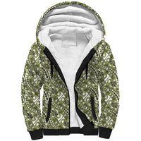 Hibiscus Bloom Island Tribal Waves Sherpa Hoodie Olive Green Polynesian Pattern