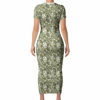 Hibiscus Bloom Island Tribal Waves Short Sleeve Bodycon Dress Olive Green Polynesian Pattern LT01 - Polynesian Pride