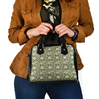 Hibiscus Bloom Island Tribal Waves Shoulder Handbag Olive Green Polynesian Pattern