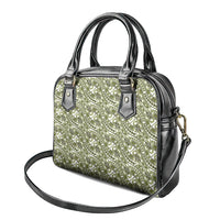 Hibiscus Bloom Island Tribal Waves Shoulder Handbag Olive Green Polynesian Pattern