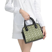 Hibiscus Bloom Island Tribal Waves Shoulder Handbag Olive Green Polynesian Pattern