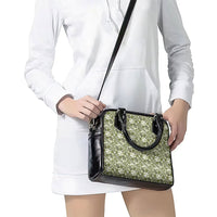 Hibiscus Bloom Island Tribal Waves Shoulder Handbag Olive Green Polynesian Pattern