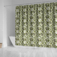 Hibiscus Bloom Island Tribal Waves Shower Curtain Olive Green Polynesian Pattern
