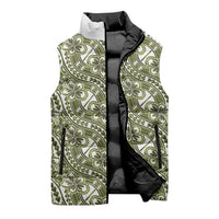 Hibiscus Bloom Island Tribal Waves Sleeveless Puffer Jacket Olive Green Polynesian Pattern LT01 - Polynesian Pride