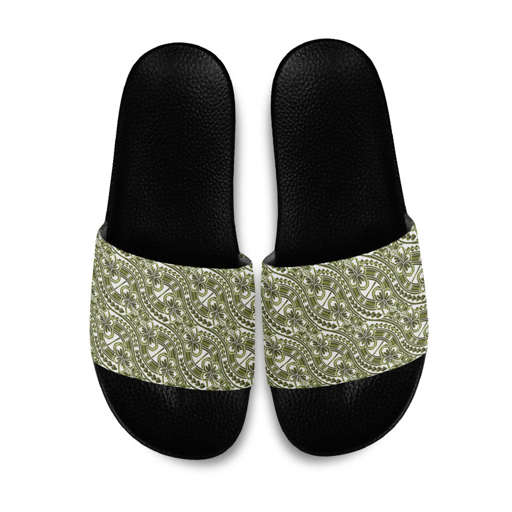Hibiscus Bloom Island Tribal Waves Slide Sandals Olive Green Polynesian Pattern LT01 Olive Green - Polynesian Pride