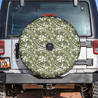 Hibiscus Bloom Island Tribal Waves Spare Tire Cover Olive Green Polynesian Pattern