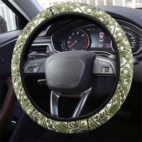 Hibiscus Bloom Island Tribal Waves Steering Wheel Cover Olive Green Polynesian Pattern LT01 - Polynesian Pride