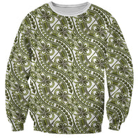 Hibiscus Bloom Island Tribal Waves Sweatshirt Olive Green Polynesian Pattern
