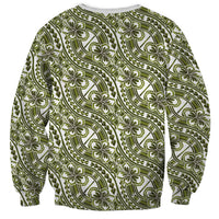 Hibiscus Bloom Island Tribal Waves Sweatshirt Olive Green Polynesian Pattern