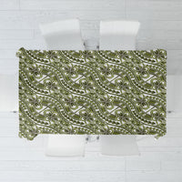 Hibiscus Bloom Island Tribal Waves Tablecloth Olive Green Polynesian Pattern