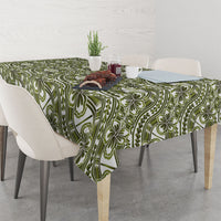 Hibiscus Bloom Island Tribal Waves Tablecloth Olive Green Polynesian Pattern
