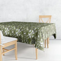 Hibiscus Bloom Island Tribal Waves Tablecloth Olive Green Polynesian Pattern