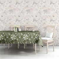 Hibiscus Bloom Island Tribal Waves Tablecloth Olive Green Polynesian Pattern
