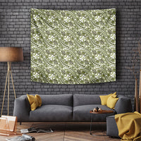 Hibiscus Bloom Island Tribal Waves Tapestry Olive Green Polynesian Pattern
