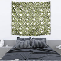 Hibiscus Bloom Island Tribal Waves Tapestry Olive Green Polynesian Pattern