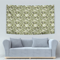 Hibiscus Bloom Island Tribal Waves Tapestry Olive Green Polynesian Pattern