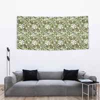 Hibiscus Bloom Island Tribal Waves Tapestry Olive Green Polynesian Pattern