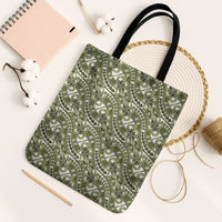 Hibiscus Bloom Island Tribal Waves Tote Bag Olive Green Polynesian Pattern LT01 Black Strap One Size Olive Green - Polynesian Pride