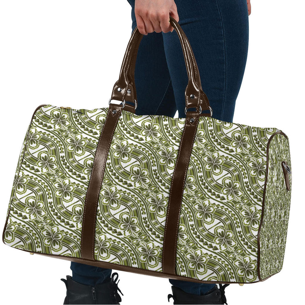 Hibiscus Bloom Island Tribal Waves Travel Bag Olive Green Polynesian Pattern LT01 - Polynesian Pride