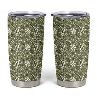 Hibiscus Bloom Island Tribal Waves Tumbler Cup Olive Green Polynesian Pattern