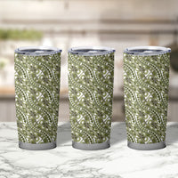 Hibiscus Bloom Island Tribal Waves Tumbler Cup Olive Green Polynesian Pattern