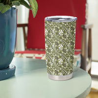 Hibiscus Bloom Island Tribal Waves Tumbler Cup Olive Green Polynesian Pattern