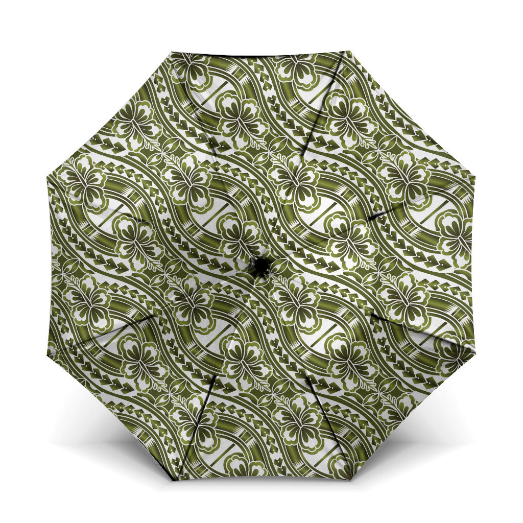 Hibiscus Bloom Island Tribal Waves Umbrella Olive Green Polynesian Pattern LT01 One Size Folded 11.42 inch Opened Diameter 37.4 inch Olive Green - Polynesian Pride
