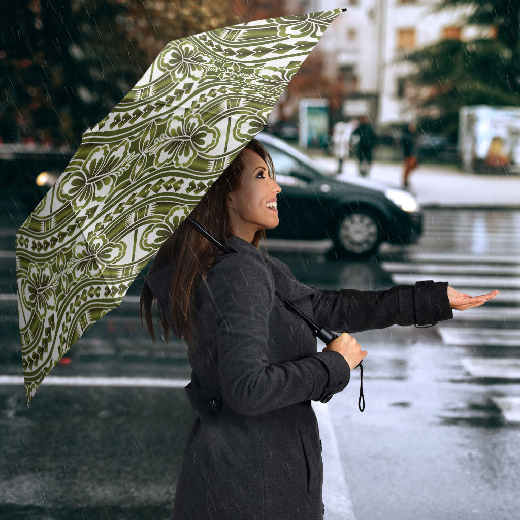Hibiscus Bloom Island Tribal Waves Umbrella Olive Green Polynesian Pattern LT01 - Polynesian Pride