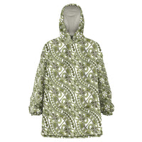 Hibiscus Bloom Island Tribal Waves Wearable Blanket Hoodie Olive Green Polynesian Pattern LT01 One Size Olive Green - Polynesian Pride