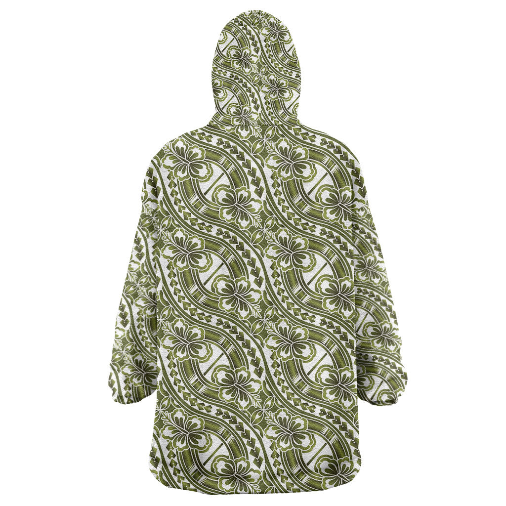 Hibiscus Bloom Island Tribal Waves Wearable Blanket Hoodie Olive Green Polynesian Pattern LT01 - Polynesian Pride