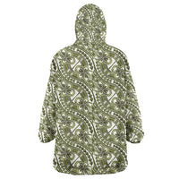 Hibiscus Bloom Island Tribal Waves Wearable Blanket Hoodie Olive Green Polynesian Pattern LT01 - Polynesian Pride