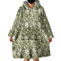 Hibiscus Bloom Island Tribal Waves Wearable Blanket Hoodie Olive Green Polynesian Pattern LT01 - Polynesian Pride