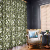 Hibiscus Bloom Island Tribal Waves Window Curtain Olive Green Polynesian Pattern