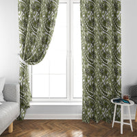 Hibiscus Bloom Island Tribal Waves Window Curtain Olive Green Polynesian Pattern