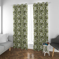 Hibiscus Bloom Island Tribal Waves Window Curtain Olive Green Polynesian Pattern