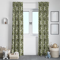 Hibiscus Bloom Island Tribal Waves Window Curtain Olive Green Polynesian Pattern