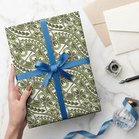Hibiscus Bloom Island Tribal Waves Wrapping Paper Olive Green Polynesian Pattern