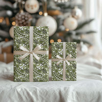 Hibiscus Bloom Island Tribal Waves Wrapping Paper Olive Green Polynesian Pattern