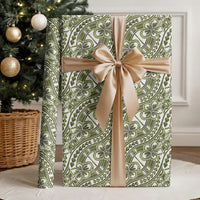 Hibiscus Bloom Island Tribal Waves Wrapping Paper Olive Green Polynesian Pattern