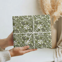 Hibiscus Bloom Island Tribal Waves Wrapping Paper Olive Green Polynesian Pattern