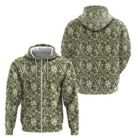 Hibiscus Bloom Island Tribal Waves Zip Hoodie Olive Green Polynesian Pattern LT01 - Polynesian Pride