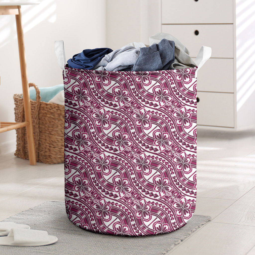 Hibiscus Bloom Island Tribal Waves Laundry Basket Pink Polynesian Pattern