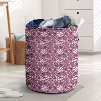 Hibiscus Bloom Island Tribal Waves Laundry Basket Pink Polynesian Pattern